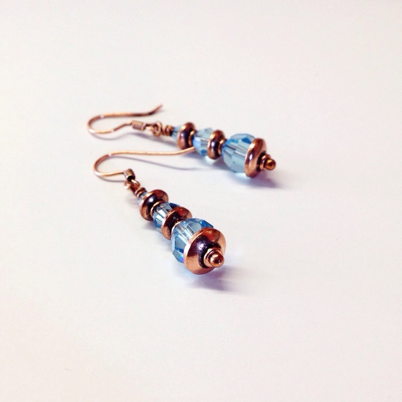 Light Blue Crystal Earings Copper Earrings Aquamarine Earrings Copper Jewelry -
