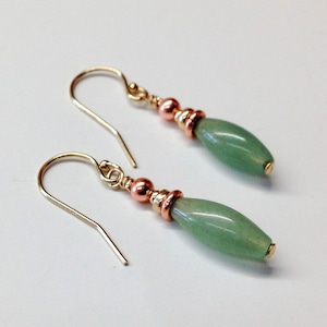 Green Aventurine Jewelry - Copper Earrings with Light Green Stones - 7th or 22nd Wedding Anniversary Gift Idea for Her Copper Jewelry