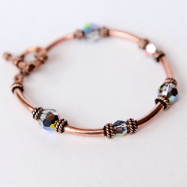 Copper Bracelets - 7th Anniversary Gifts for Her - Copper jewelry - 22nd anniversary - Copper Crystal Bracelet