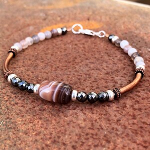 Beaded Agate Copper Bracelet with Hematite