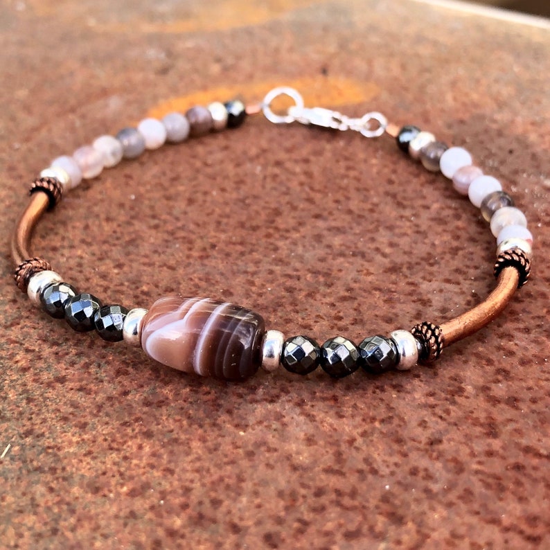 Beaded Agate Copper Bracelet with Hematite