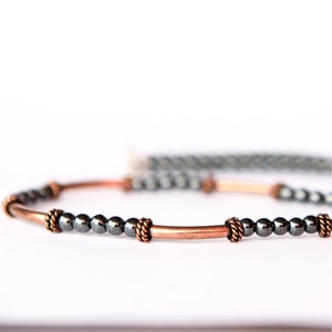 Small Bead Hematite Necklace - Solid Copper Necklace with Round Gray Gemstones - Copper Jewelry - 7th Anniversary Gift for Her - 11th - 22nd