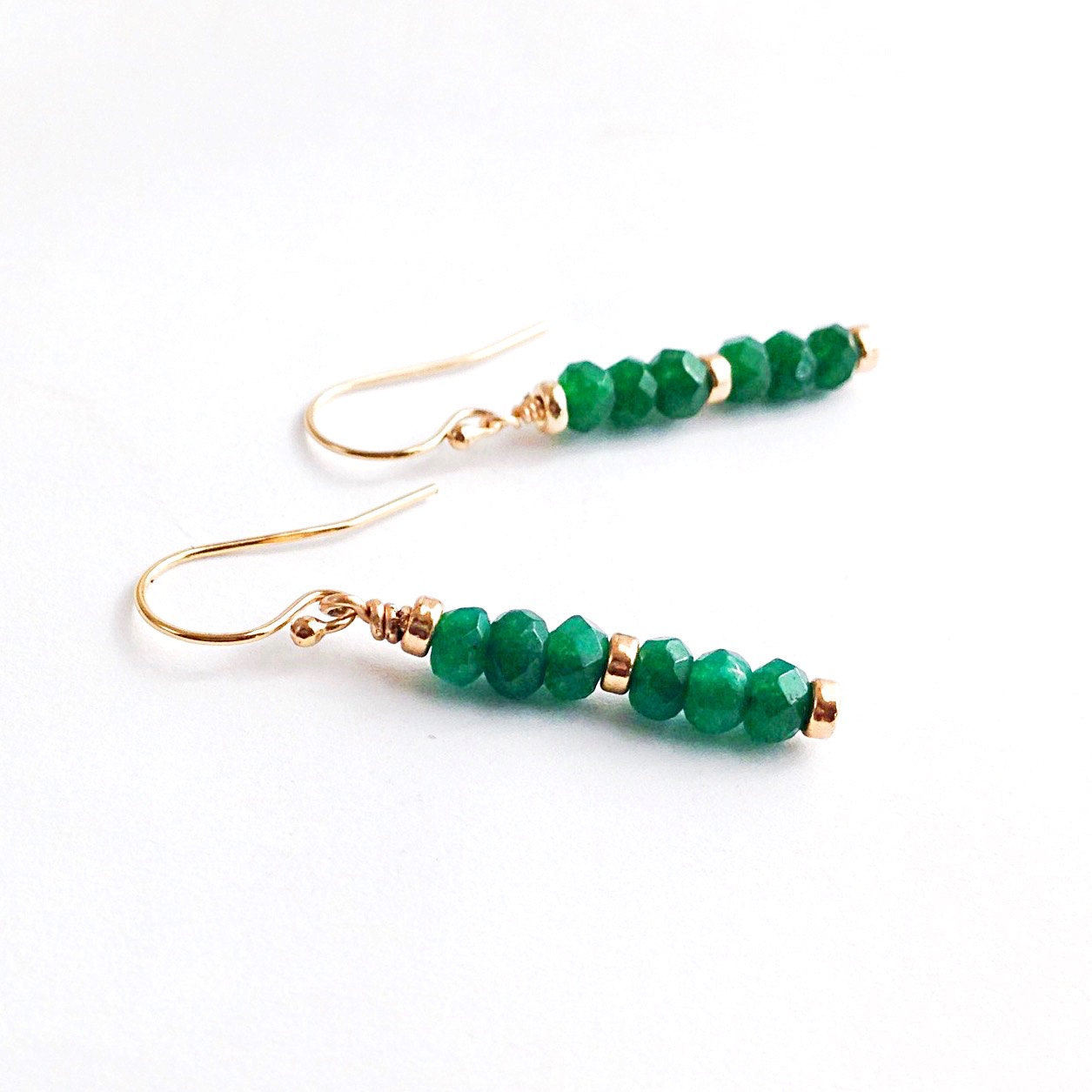 Boucles D'oreilles Pampilles Perle Vert Jade Et Bois - Couleur Or, Pour Oreilles Percées, Occasion Bon état