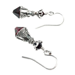 Dark Red Garnet Crystal Earrings with Fancy Pattern Bali Sterling Silver January Birthstone Birthday Gift Her Crystal Jewelry image 1