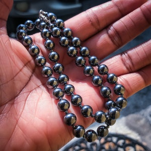 Simple Hematite Necklace - 8mm Beaded Hematite Necklace - Gray Hematite Stone Bead Necklace - Hematite Jewelry - 11th Anniversary Gift