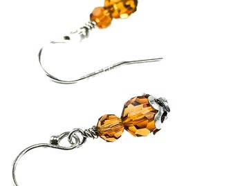 Yellow Crystal Earrings - Beaded Topaz Dangle Earrings with Sterling Silver - November Birthstone Birthday Gift - Wedding Anniversary