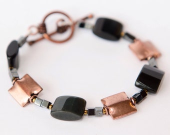 Black Copper Bracelet - 7th anniversary gift - copper bracelet - hematite - 22nd - copper jewelry - copper gift