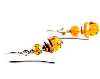 Topaz Dangle Earrings - Topaz Drop Earrings - Yellow Topaz Crystal Earrings - Copper Jewelry - 7th Anniversary Gift for Her