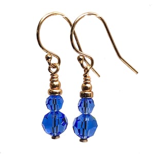 Sapphire Blue Crystal Earrings with 14kt Gold Fill Hooks - 3rd or 15th Anniversary Crystal Jewelry Gift - September Birthstone Birthday Gift