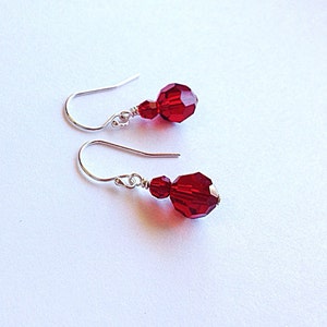 Ruby Red Crystal Dangle Earrings 3rd Anniversary Gift 15th Wedding Year July Birthstone Birthday Gift Faceted Glass Bead Jewelry image 3