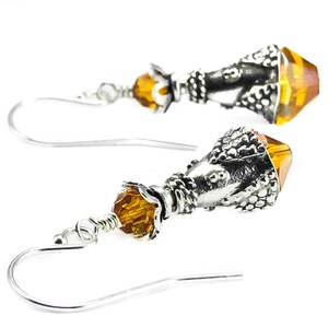 Golden Topaz  Earrings with Bali Sterling Silver - Yellow Crystal Bead Earrings - November Birthstone Birthday Gift - 3rd, 15th Anniversary