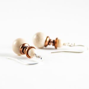 Ivory Colored Stone Bead Earrings - Cream Color Beaded Earrings - Off White  Drop Earrings - 7th Anniversary Gift for Her - Copper Jewelry