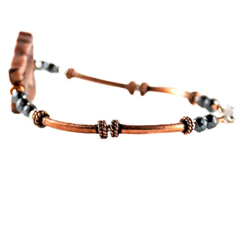 Pink Beaded Hematite Copper Bracelet