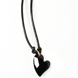 Small Black Heart Necklace - Gothic Black Crystal Heart Pendant Leather Choker Necklace - Heart Jewelry - 3rd, 9th, 15th Anniversary Gift