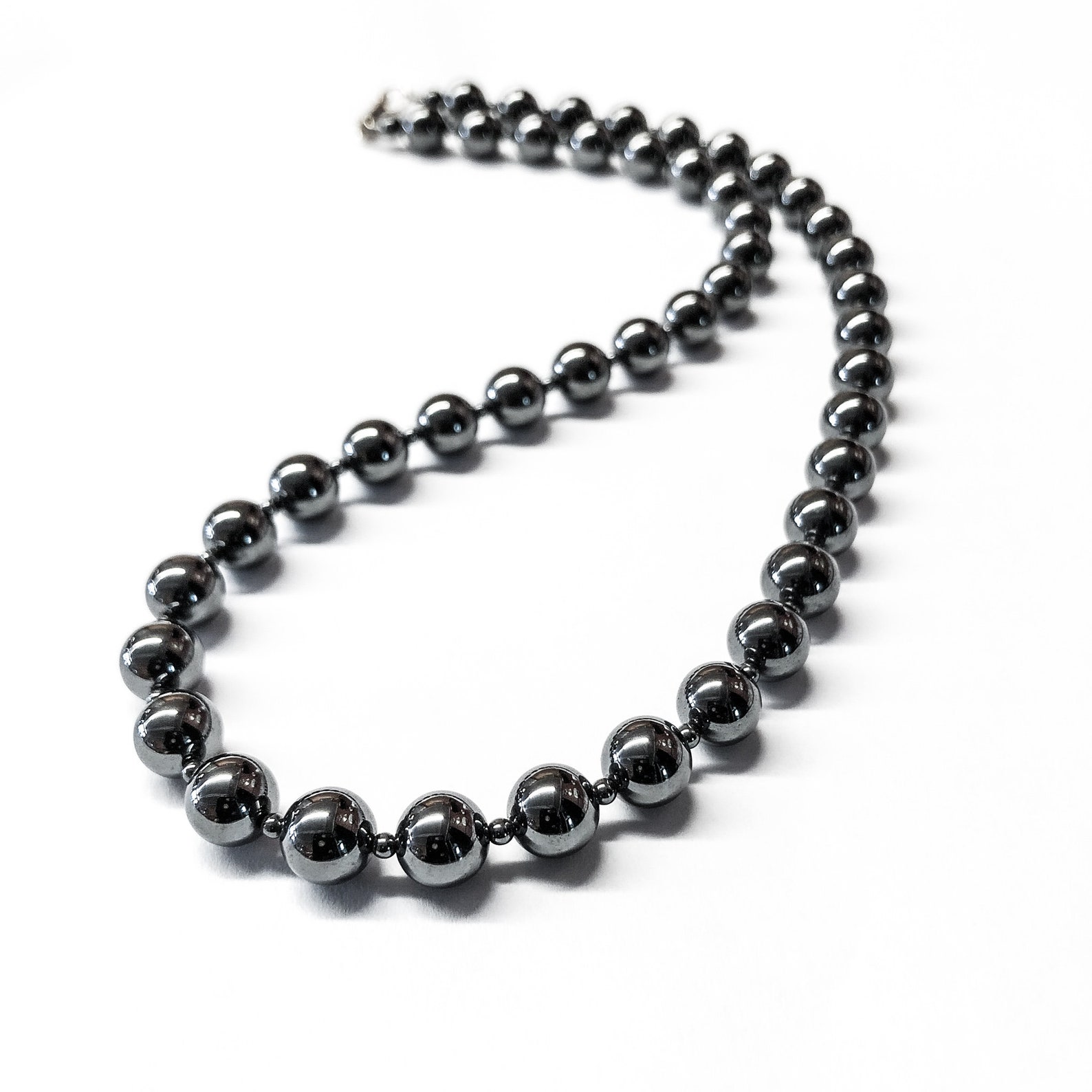 Simple Hematite Necklace Black Gray Necklace8mm Beaded Etsy