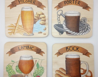 Wooden Beer Coasters, Set of Unique Coasters for Beer Mug (4 pcs.)