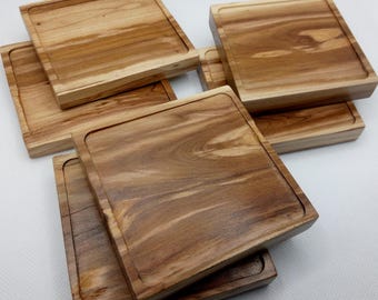 Plum Wood Wine Glass Coasters, Rustic Wooden Wine Coasters