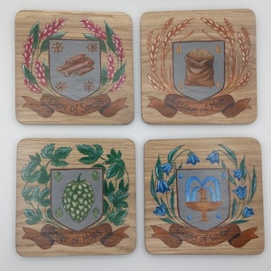 Oak Wooden Beer Coasters, Funny Beer Coaster Set (4 pcs.)