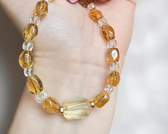 Armband mit rautenförmigem Citrin und Bergkristall, 14 Karat vergoldetes Sterlingsilber