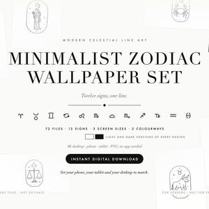 Minimalist Zodiac Wallpaper Set: 12 Signs, Light and Dark, 4K Desktop and Phone