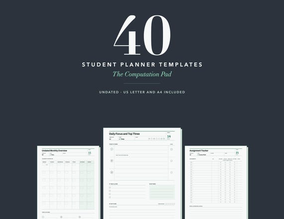 Printable Student Planner PDF: 40 Undated Academic Templates, Hyperlinked US Letter * A4