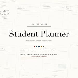 Printable Student Planner PDF: 40 Undated Academic Templates, Hyperlinked US Letter * A4