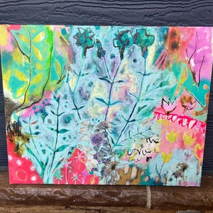 Going to Seed - colorful, original 16” x 20” abstract acrylic floral on canvas