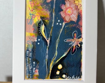 Bloom Where You're Planted - peinture abstraite originale de 10 x 15 cm sur papier emmêlé à 5 x 7 cm (5 x 7 po.)