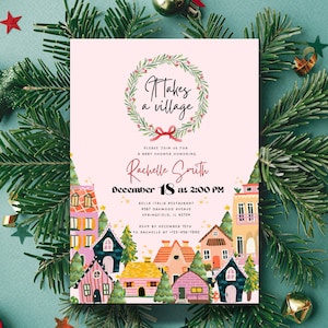 It takes a village Baby Shower Invite is perfect for a December baby shower, this charming invite captures the spirit of the holidays with a delightful winter wonderland theme.