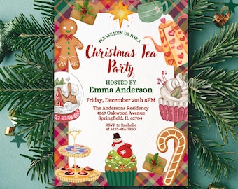 Gingerbread Christmas Tea Party Invitation Template (Editable in Canva)