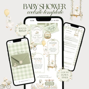 Editable Silly Goose Baby Shower Website Template, Canva Invitation with Built-In RSVP & Countdown