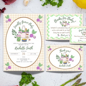 Lot d'invitations pour baby shower de marché de producteurs | Modèle éditable cultivé localement | Carte non sexiste