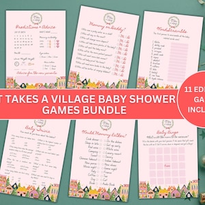 Bundel met babyshowergames It Takes a Village |  Bundel met Winter Village-babyshowers | Winterbabyshower | Babyshowerspelletjes december