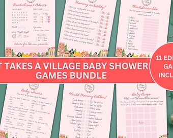 Winter Village Baby Shower Games Bundle: 11 Editable Games (Canva)