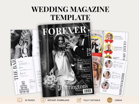 Wedding Magazine Template Canva | Editable Wedding Program Alternative | Personalized Love Story Keepsake Guest Book | A4 US Letter