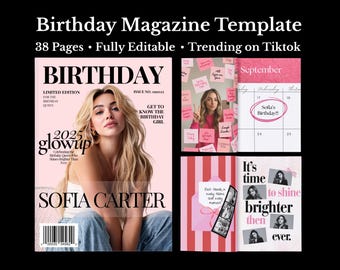 Customizable Birthday Magazine Template: Vogue-Inspired Gift (Canva Editable)