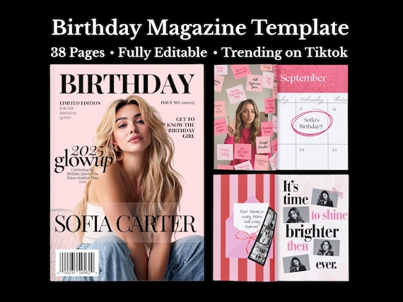 Customizable Birthday Magazine Template: Vogue-Inspired Gift (Canva Editable)