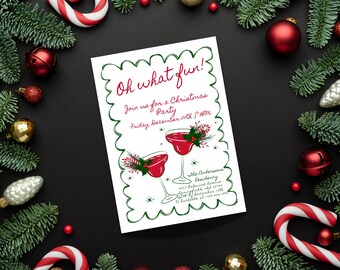 Hand Drawn Christmas Cocktail Party Invitation Template (Canva Editable)