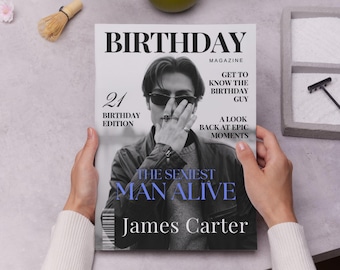 Plantilla de revista de cumpleaños personalizada para él / Canva (descarga digital)
