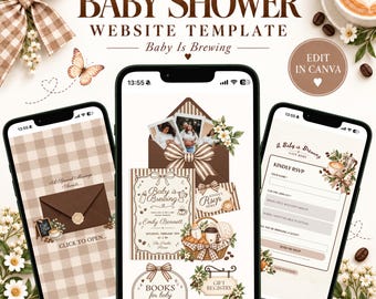 Baby Is Brewing Baby Shower Website Template with RSVP, Cafe Bebe Coffee Baby Shower Invitation, Editable Canva Website, Digital Invite