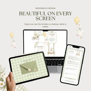 Responsive Silly Goose baby shower website displayed across desktop, tablet and mobile devices to show how the invitation adapts to different screen sizes.