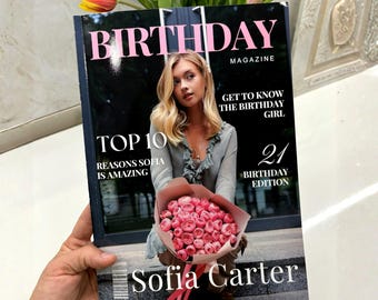 Personalized Birthday Magazine Template, Vogue Style Gift for Best Friend, Sister, 21st Birthday, Editable Canva Digital Download