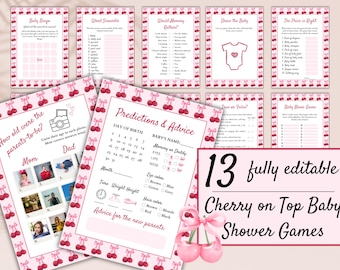 Cherry On Top Baby Shower Games Bundle: 13 Editable Templates (Digital Download)