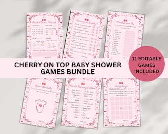 Cherry Baby Shower Games Bundle: 11 Activities (Canva Template)