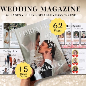 Modello personalizzabile per rivista di matrimonio / Programma Canva modificabile da 62 pagine / Itinerario di matrimonio / Download digitale