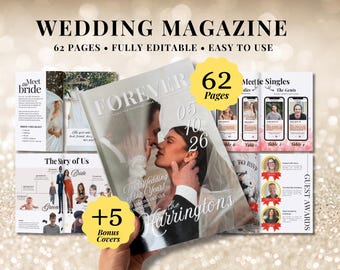 Customizable Wedding Magazine Template | 62 Page Editable Canva Program | Wedding Itinerary | Digital Download