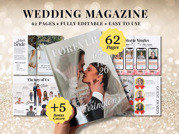 Customizable Wedding Magazine Template | 62 Page Editable Canva Program | Wedding Itinerary | Digital Download