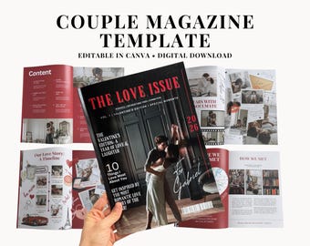 Editable Couple Magazine Template, Personalized Love Story Magazine, Digital Canva Layout