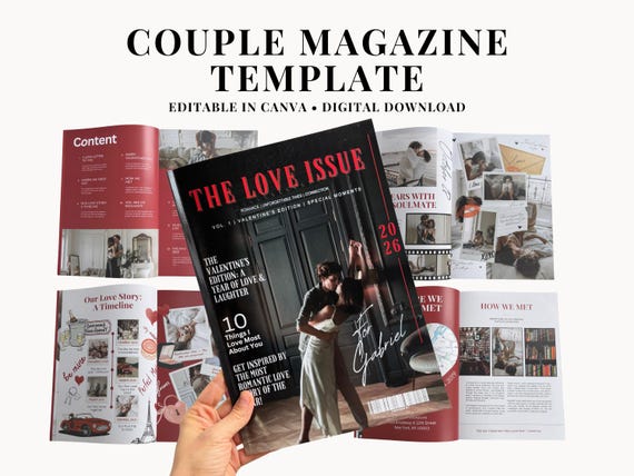 Editable Couple Magazine Template, Personalized Love Story Magazine, Digital Canva Layout
