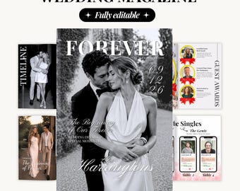 Wedding Magazine Template Canva, Luxury Wedding Keepsake, Editable Wedding Magazine Printable, Guest Book Alternative, A4 US Letter